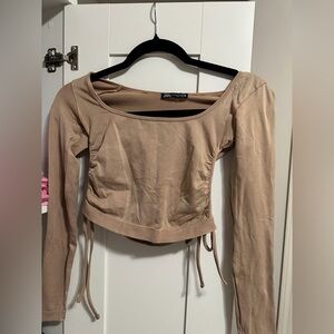 Zara Beige Long Sleeve Women's Blouse